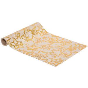 Kerst thema diner tafelloper - 2x stuks - goud/beige - gouden sterren - 28 x 300 cm