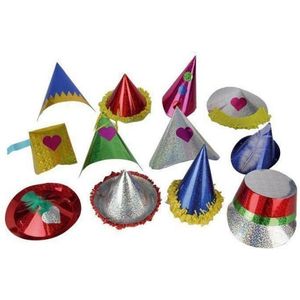 Set van 12x stuks papieren glitter feesthoedje voor kids