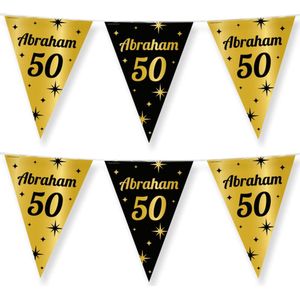 3x Stuks Paperdreams Vlaggenlijn - luxe Abraham/50 jaar feest- 10m - goud/zwart - folie