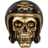 Spaarpot van Biker doodshoofd - polyresin - 15 x 13 cm - Zwart/goud - Volwassenen