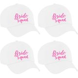 Vrijgezellenfeest pet voor dames - 4x - Bride Squad - wit - roze glitters - bruiloft/trouwen