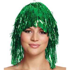 Dames tinsel/folie carnaval pruik - groen kleur - disco/eighties