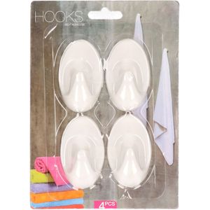 Zelfklevende Keuken/Badkamer/Kleding/Ophang Haakjes - 4x Stuks - Kunststof - Wit