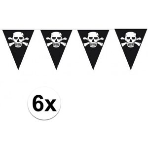 6x stuks Piraten vlaggenlijnen/vlaggetjes zwart