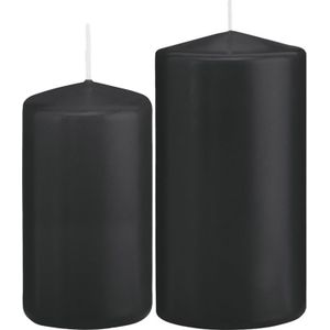 Trend Candles - Cilinder Stompkaarsen set 6x stuks zwart 12 en 15 cm