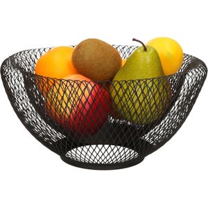 Metalen fruitmand/fruitschaal zwart rond 31 x 15 cm - Fruitschalen/fruitmanden - Draadmand