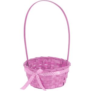 Rieten mandje met hengsel - roze - 21 x 39 cm - Opbergen -  Paaseieren mandje