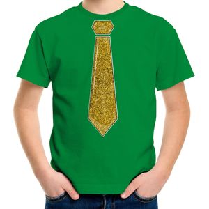 Verkleed t-shirt voor kinderen - glitter stropdas - groen - jongen - carnaval/themafeest kostuum