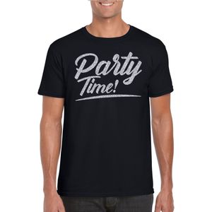 Verkleed T-shirt voor heren - party time - zwart - zilver glitter - carnaval/themafeest