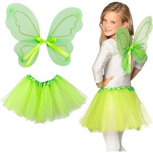 Verkleed set vlinder/fee - vleugels en rokje - groen - kinderen - Carnavalskleding/accessoires
