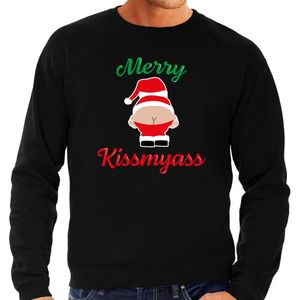 Grote maten merry kiss my ass foute Kerst sweater / trui zwart voor heren