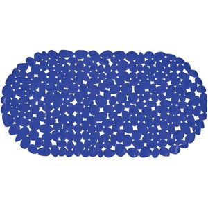 MSV Douche/bad anti-slip mat - badkamer - pvc - donkerblauw - 39 x 99 cm - zuignappen - steentjes motief