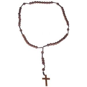 Carnaval verkleed sieraden - Rozenkrans ketting van hout voor priesters/nonnen