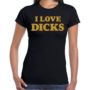 Foute party t-shirt dames - I love dicks - zwart - glitter goud - carnaval/themafeest