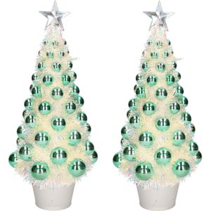 2x stuks complete mini kunst kerstbomen / kunstbomen groen met lichtjes 40 cm