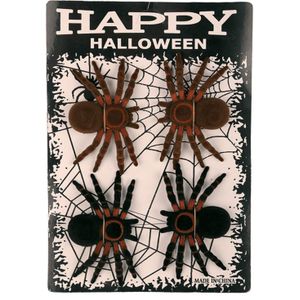Nep spinnen/spinnetjes 8 cm - zwart/bruin - 4x stuks - Horror/griezel thema decoratie beestjes
