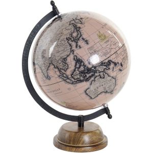 Decoratie wereldbol/globe roze op metalen voet 21 x 30 cm