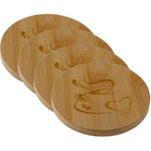 Set van 4x stuks houten ronde glazen onderzetters 10 x 10 cm