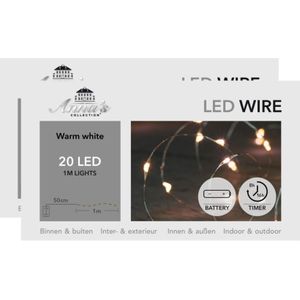 Draadverlichting lichtsnoeren - 2x st- zilver- 20 leds- warm wit - 100 cm