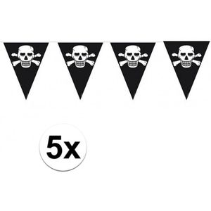 5x stuks Piraten vlaggenlijnen/vlaggetjes zwart