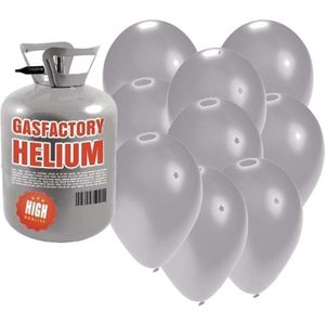 Helium tank met 50 zilveren ballonnen