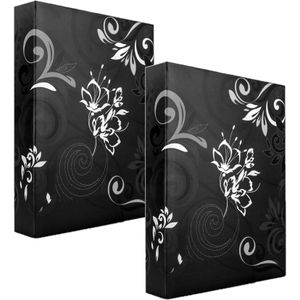 2x Fotoboek/fotoalbum Umbria met insteekhoesjes zwart bloemenprint voor 100 fotos 13 x 16,5 x 5 cm