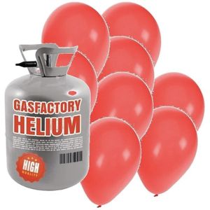 Helium tank met 50 rode ballonnen