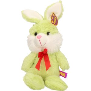 Paashaas/haas/konijn knuffel dier - zachte pluche - groen - cadeau - 32 cm - met strikje