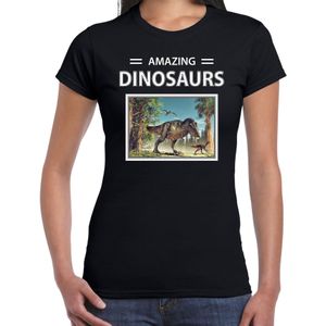 T-rex dinosaurus  t-shirt met dieren foto amazing dinosaurs zwart voor dames