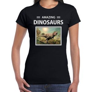 T-rex dinosaurus t-shirt met dieren foto amazing dinosaurs zwart voor dames