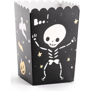 Popcorn/snoep bakjes - 6x - Halloween thema - karton - 7 x 7 x 12 cm - feest uitdeel bakjes