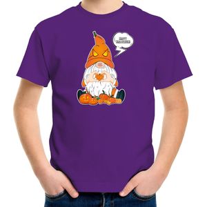 Halloween verkleed t-shirt voor kinderen - pompoen kabouter/gnome - paars - themafeest outfit
