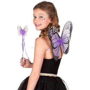 Verkleed set vlinder - vleugels en toverstokje - paars - kinderen - Carnavalskleding/accessoires