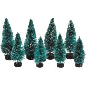 Kerstdorp boompjes/kerstboompjes - 8x st - 5 en 7 cm -miniatuur kerstdorp accessoires
