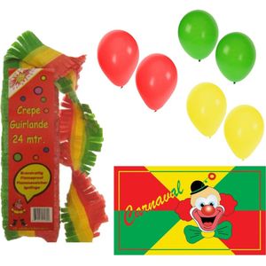 Carnaval versiering pakket - 1x grote vlag /3x crepe feestslingers/150x ballonnen