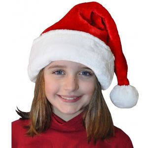 Pluche luxe kerstmuts rood/wit voor kinderen