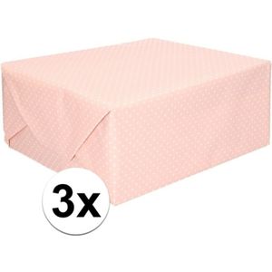 3x Inpakpapier/cadeaupapier roze met stip 200 x 70 cm rollen