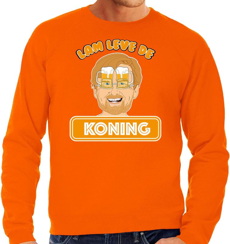 Bellatio Decorations Koningsdag sweater - lam leve de koning - Willem - heren - trui - oranje