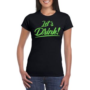 Verkleed T-shirt voor dames - lets drink - zwart - groene glitters - glitter and glamour