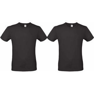 Set van 3x stuks zwart basic t-shirt met ronde hals voor heren van katoen, maat: XL (54)