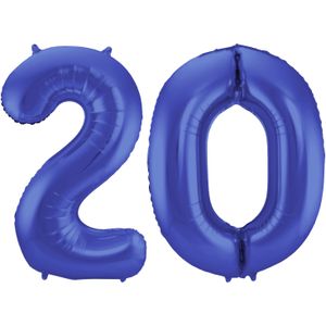 Grote folie ballonnen cijfer 20 in het blauw 86 cm