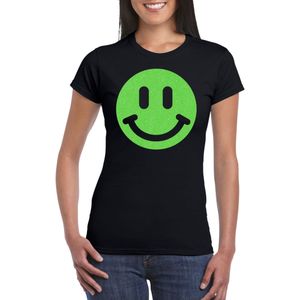 Verkleed T-shirt voor dames - smiley - zwart - carnaval/foute party - feestkleding