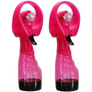 Gerimport waterspray ventilator - 2x stuks - roze - 27 cm - verkoeling in de zomer