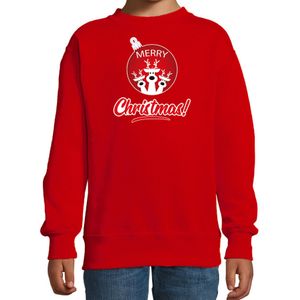 Rendier Kerstbal sweater / Kerst outfit Merry Christmas rood voor kinderen