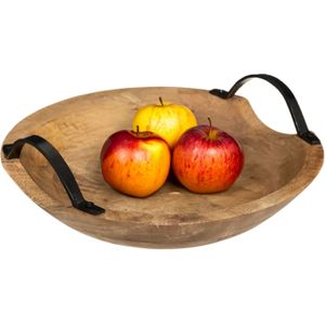 5Five Fruitschaal/fruitmand - mango hout - D30 x H10 cm - met hengsels