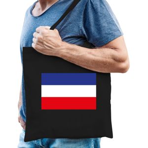 Boerenprotest katoenen tas met omgekeerde Nederlandse vlag zwart
