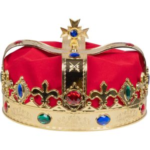 Carnaval verkleed konings kroon - rood/goud - plastic - kinderen - middeleeuwen
