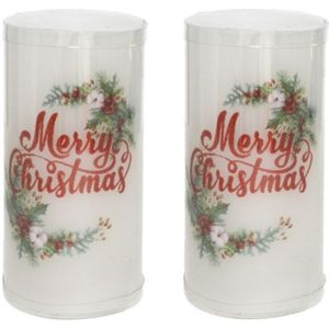 Gerim - LED kaarsen/stompkaarsen - 2x stuks - Merry Christmas - H15 cm