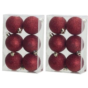 12x Rode glitter kerstballen 6 cm kunststof - kerstversiering