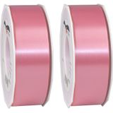 3x XL hobby/decoratie roze kunststof sierlinten 4 cm/40 mm x 91 meter